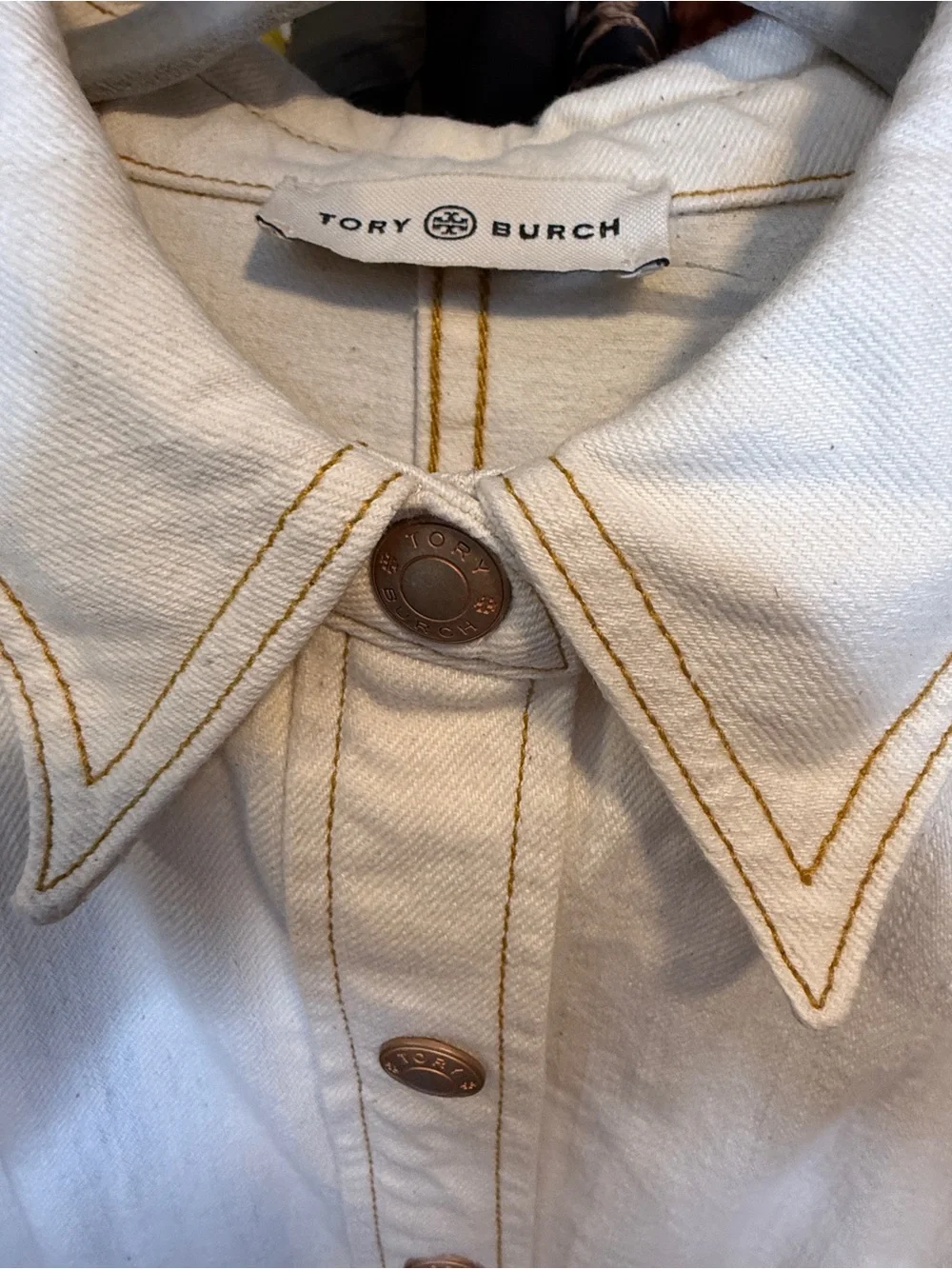 Tory Burch Denim Like Cream Color Full Front Snap Closure Shirt Dress | EUC